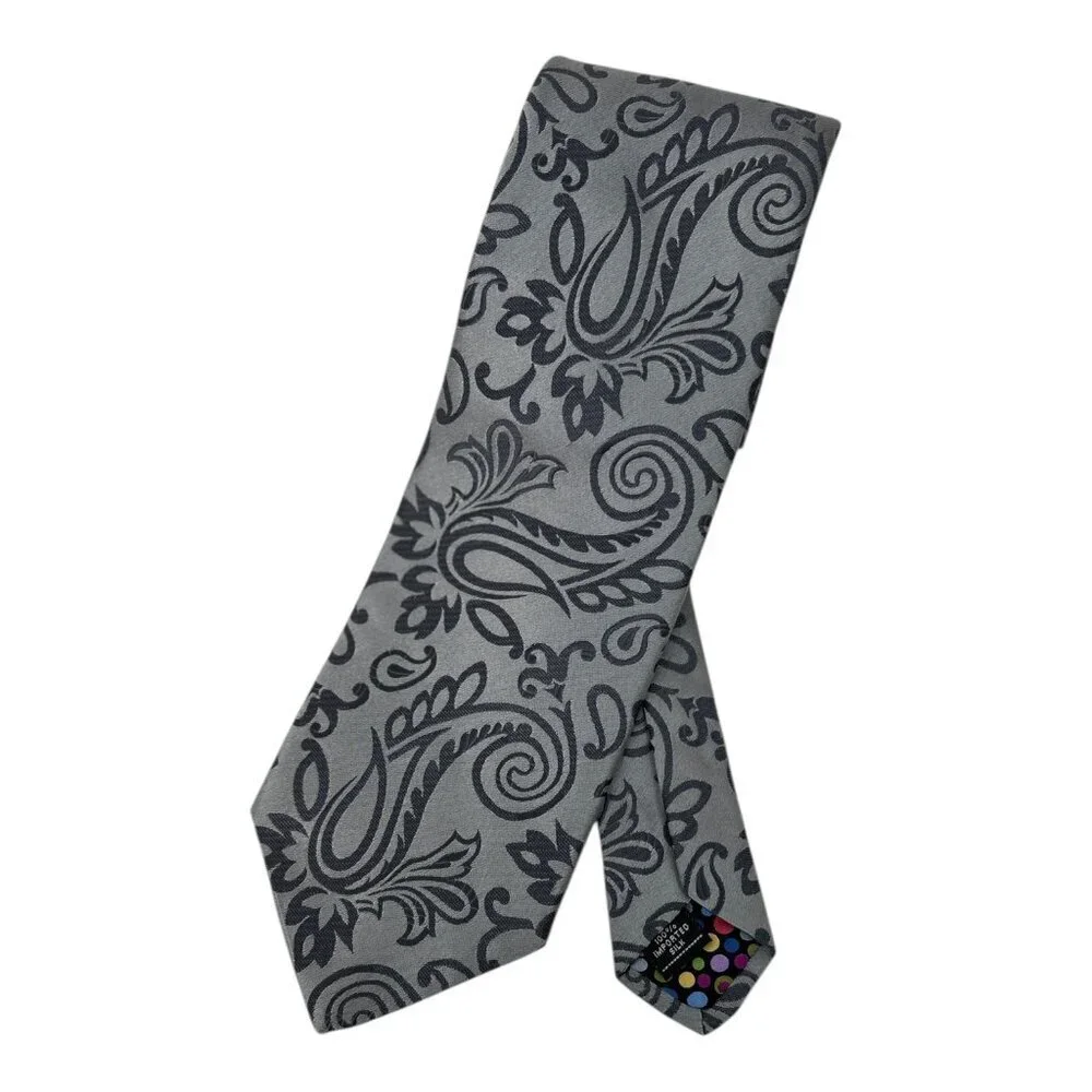 Vintage City of London 100% Silk‎ Men's Tie | Gray | Paisely Print